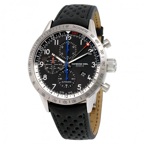 Raymond Weil Freelancer Chronograph GMT Automatic Black Dial Black Leather Men's Watch 7754-TIC-05209 watches