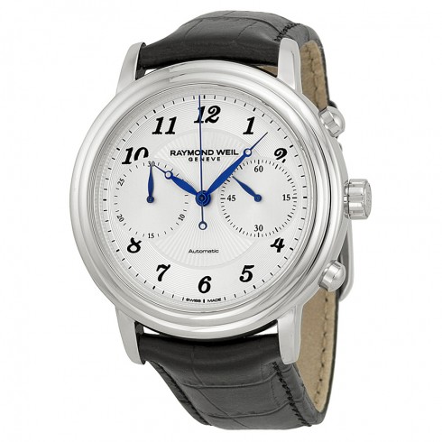 Raymond Weil Maestro Chronograph Silver Dial Black Leather Men's Watch 4830-STC-05659 watches