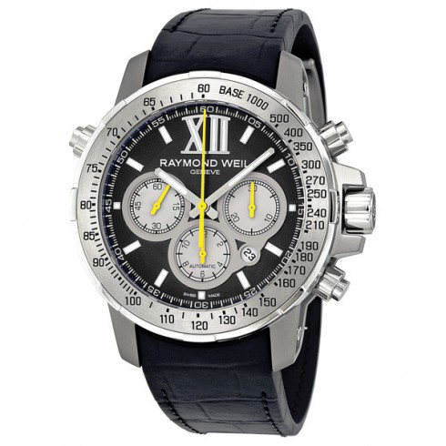 Raymond Weil Nabucco Chronograph Black Dial Black Leather Men's Watch 7800-TIR-00207 watches