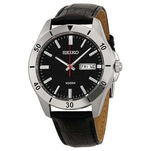 Seiko Black Dial Stainelss Steel Black Leather Men's Watch SGGA75P2 watches