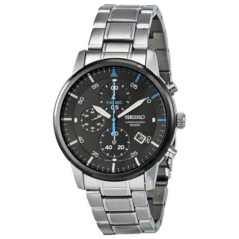Seiko Chronograph Black Dial Stainless Steel Men's Watch SNDE07 watches