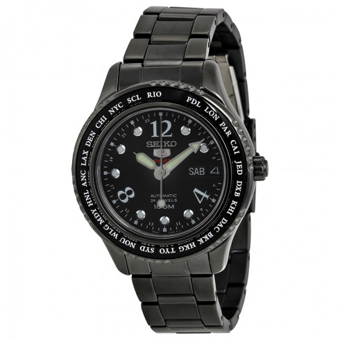 Seiko 5 Automatic Black Dial Black PVD Unisex Watch SRP371 watches