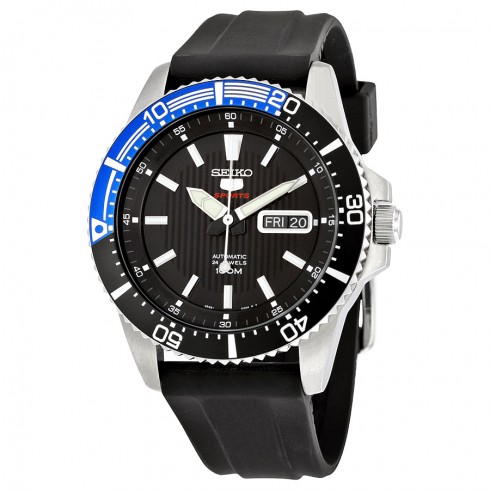Seiko 5 Automatic Black Dial Black Rubber Men's Watch SRP555 watches