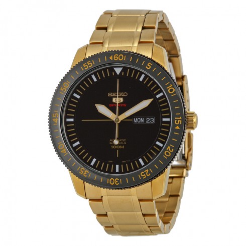 Seiko 5 Automatic Black Dial Gold-plated Men's Watch SRP570 watches
