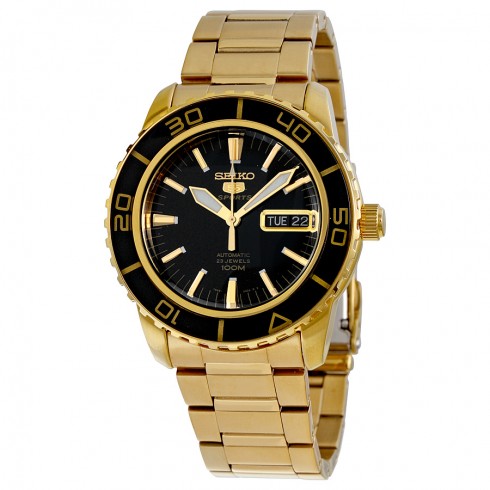 Seiko 5 Automatic Black Dial Gold-tone Men's Watch SNZH60 watches