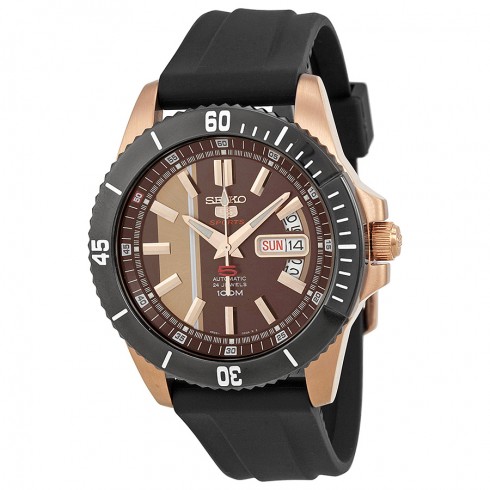 Seiko 5 Automatic Rose Dial Black Rubber Men's Watch SRP430 watches