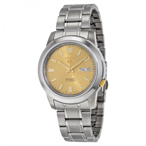 Seiko 5 Automatic Stainless Steel Gold Dial Men's Watch SNKK13 watches