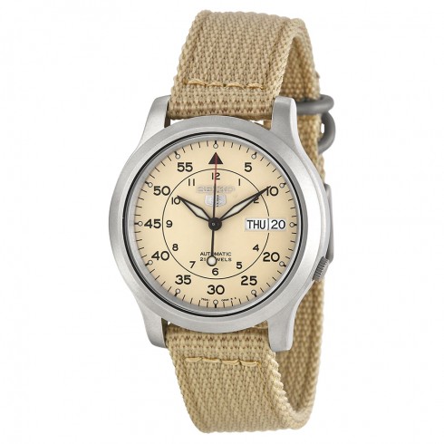 Seiko 5 Beige Dial Beige Canvas Men's Watch SNK803 watches