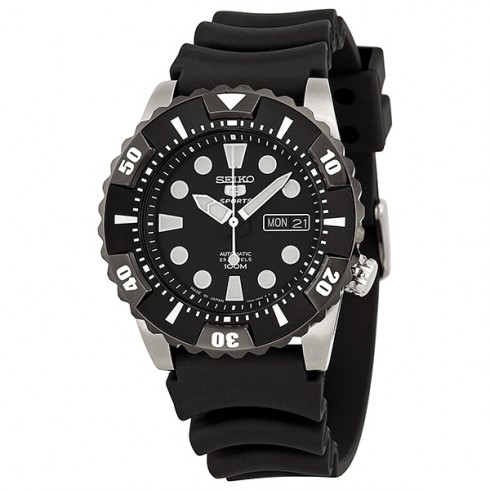 Seiko 5 Black Dial Automatic Black Polyurethane Men's Watch SNZJ19J2 watches