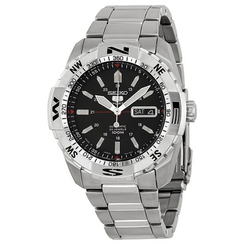 Seiko 5 Black Dial Automatic Stainless Steel Men's Watch SNZJ05J1 watches