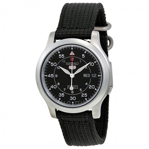 Seiko 5 Black Dial Black Canvas Automatic Men's Watch SNK809 watches