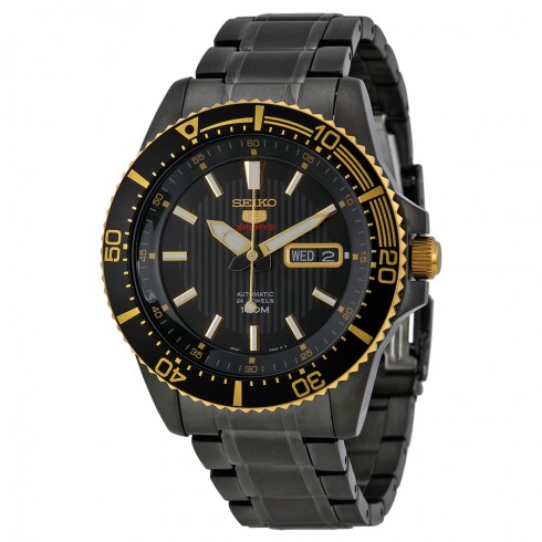 Seiko 5 Black Dial Black Ion-plated Men's Watch SRP558 watches