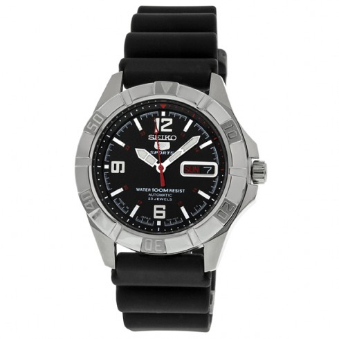 Seiko 5 Black Dial Stainless Steel Black Rubber Automatic Men's Watch SNZD23J1 watches