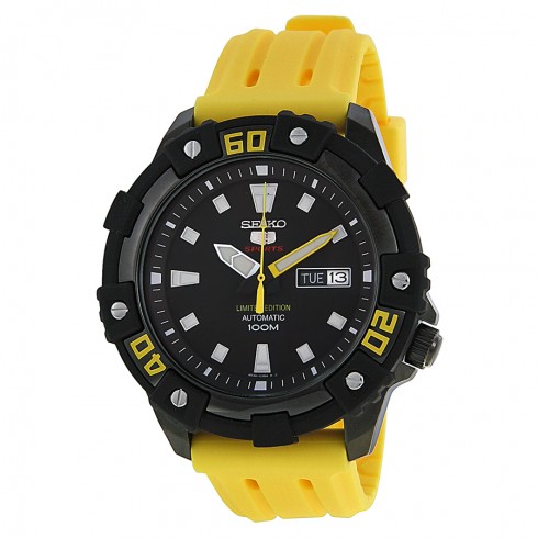 Seiko 5 Limited Edition Black Dial Yellow Rubber Band Unisex Watch SRP509 watches