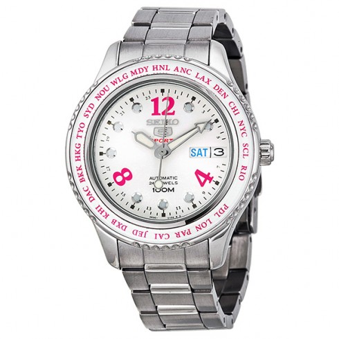 Seiko 5 Silver Dial Stainless Steel World Cities Ladies Watch SRP365 watches