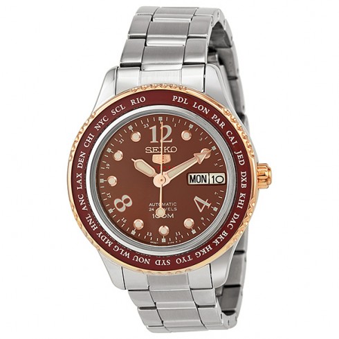 Seiko 5 Sport Automatic Brown Dial Two-tone Stainless Steel Ladies Watch SRP370 watches