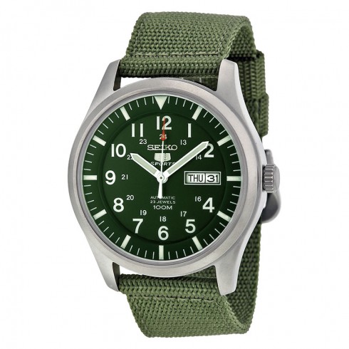 Seiko 5 Sport Automatic Khaki Green Canvas Men's Watch SNZG09 watches