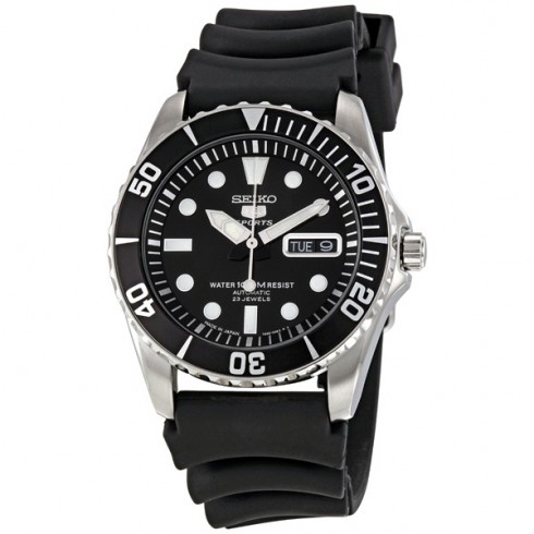 Seiko 5 Sports Automatic Black Dial Rubber Strap Men's Watch SNZF17J2 watches