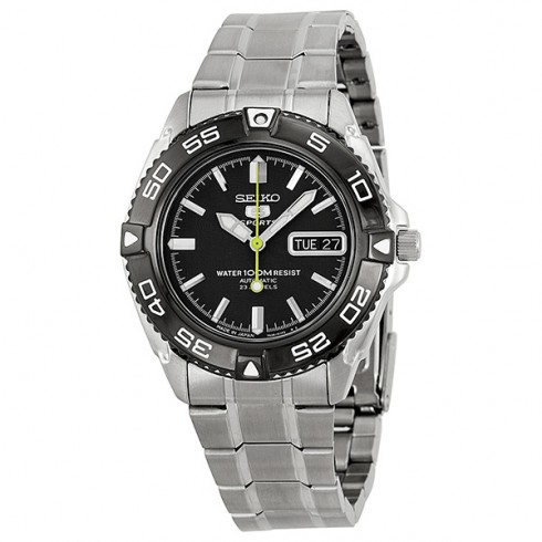Seiko 5 Sports Automatic Black Dial Stainless Steel Men's Watch SNZB23J1 watches