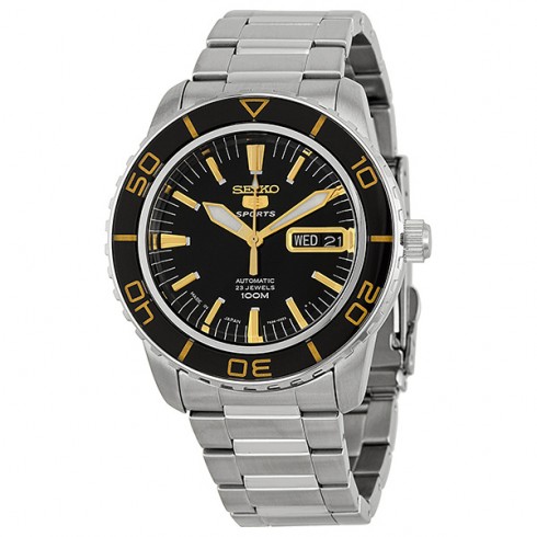 Seiko 5 Sports Automatic Black Dial Stainless Steel Men's Watch SNZH57J1 watches