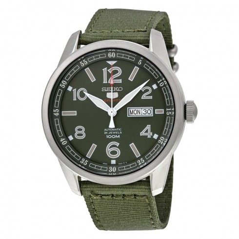 Seiko 5 Sports Automatic Green Dial Green Canvas Men's Watch SRP621 watches