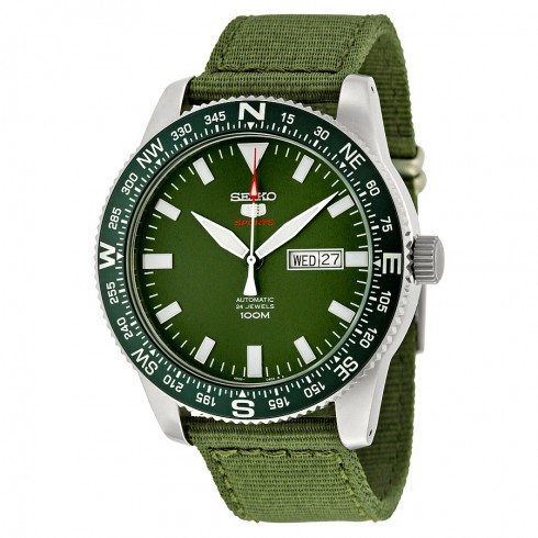 Seiko 5 Sports Automatic Green Dial Green Canvas Men's Watch SRP663 watches