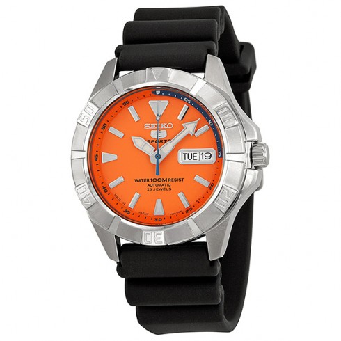 Seiko 5 Sports Automatic Orange Dial Stainless Steel Black Rubber Men's Watch SNZD29J1 watches