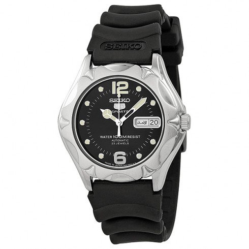 Seiko 5 Sports Black Dial Black Rubber Unisex Watch SNZ453J2 watches