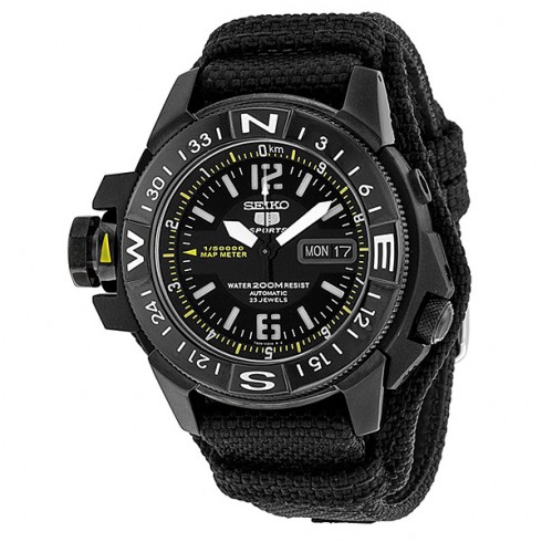 Seiko 5 Sports Black Dial Canvas Strap Men's Watch SKZ317 watches