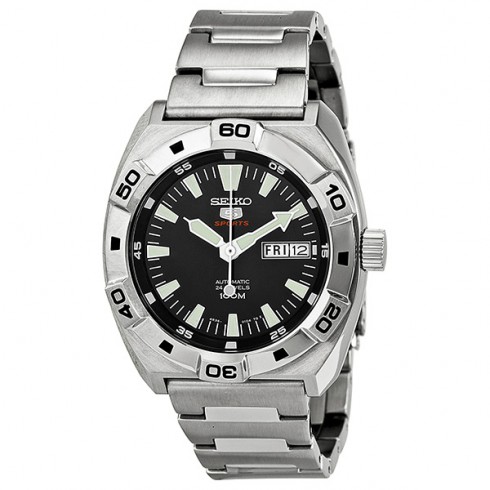 Seiko 5 Sports Black Dial Stainless Steel Automatic Men's Watch SRP281 watches