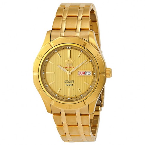 Seiko 5 Sports Champagne Dial Gold-tone Stainless Steel Automatic Men's Watch SRP294 watches