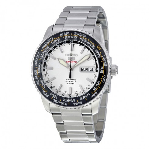Seiko 5 Sports Silver-tone Dial Stainless Steel Men's Watch SRP123 watches