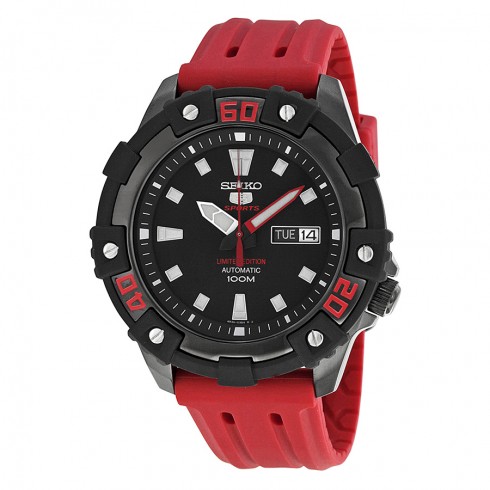 Seiko 5 SRP507 Limited Edition Black Dial Red Rubber Band Men's Watch SRP507 watches