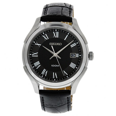 Seiko Anthracite Black Leather Strap Men's Watch SGEF73 watches