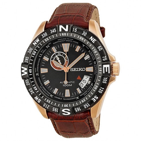 Seiko Automatic Black Dial Brown Leather Men's Watch SSA098 watches