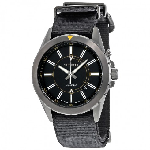 Seiko Automatic Kinetic Recraft Black Dial Black Nylon Men's Watch SKA705 watches