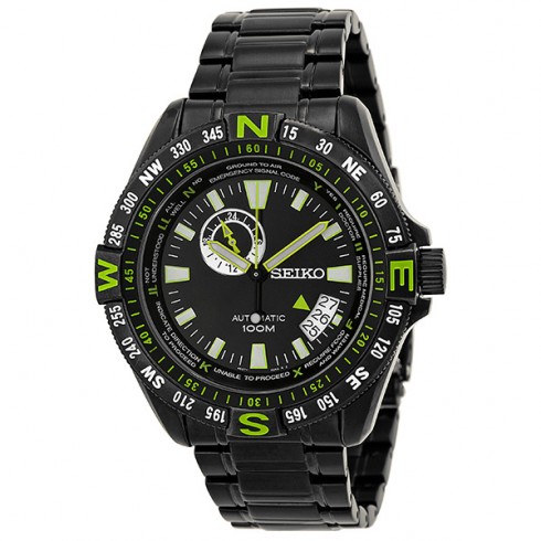 Seiko Black and Green Dial Black PVD Stainless Steel Men's Watch SSA097 watches