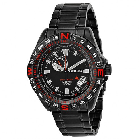 Seiko Black and Red Dial Black PVD Stainless Steel Men's Watch SSA113 watches