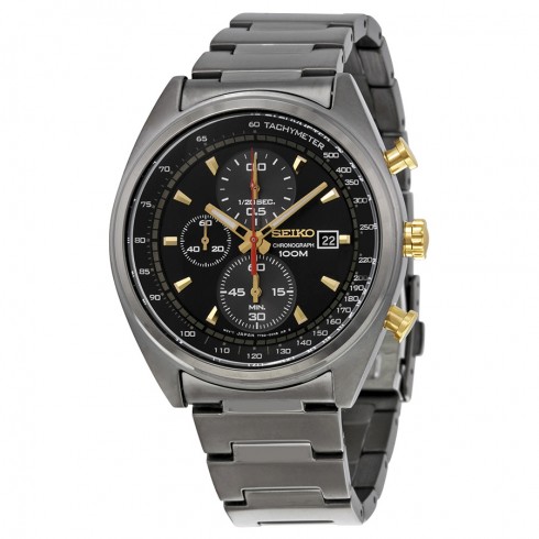 Replica Seiko Black Chronograph Dial Gunmetal PVD Stainless Steel Men's Watch SNDF91 Watch
