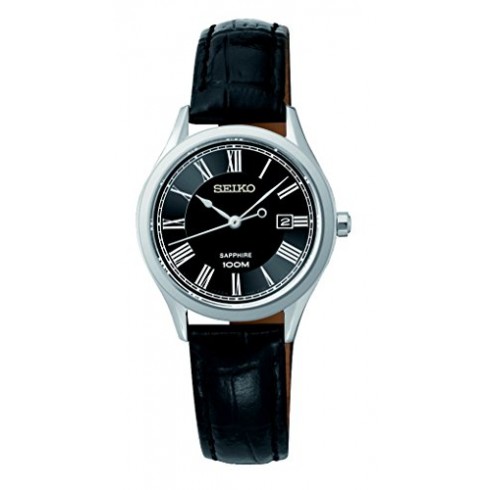 Seiko Black Dial Black Crocodile Leather Quartz Ladies Watch SXDG23P1 watches