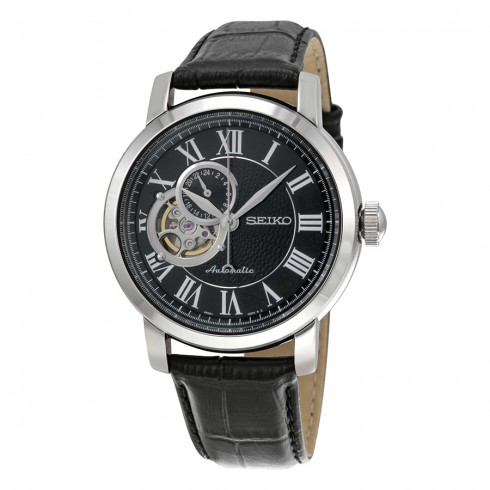 Seiko Black Dial Black Crocodile Leather Quartz Men's Watch SSA233 watches