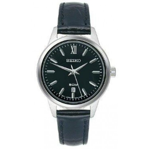 Seiko Black Dial Black Leather Ladies Watch SUR881 watches