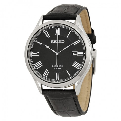Seiko Black Dial Black Leather Men's Watch SGEG99 watches