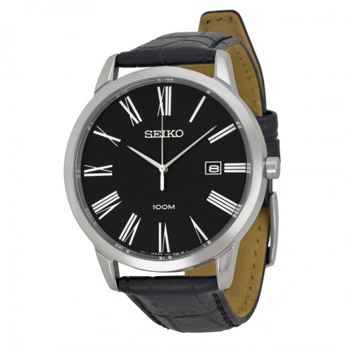 Seiko Black Dial Black Leather Men's Watch SGEH13 watches