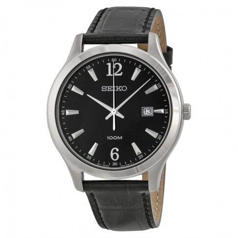Seiko Black Dial Black Leather Men's Watch SUR055 watches