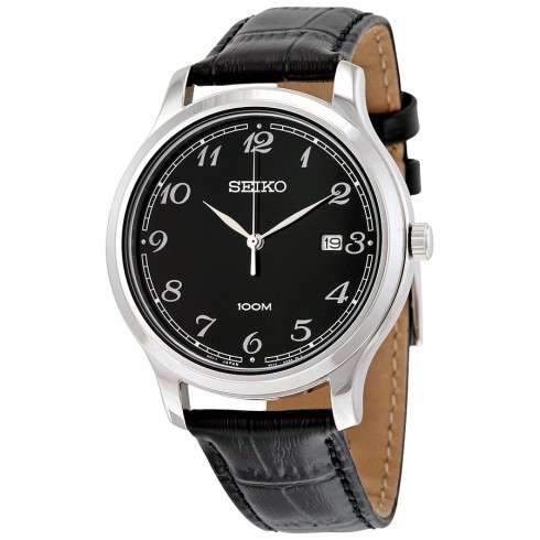 Seiko Black Dial Black Leather Men's Watch SUR189 watches
