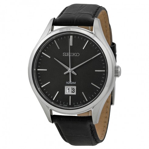 Seiko Black Dial Black Leather Men's Watch SUR023P2 watches
