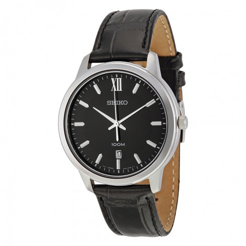 Seiko Black Dial Black Leather Men's Watch SUR045 watches