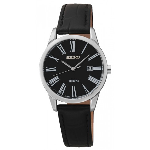 Seiko Black Dial Black Leather Quartz Ladies Watch SXDG31P1 watches