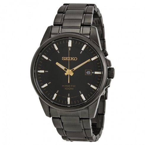 Seiko Black Dial Black PVD Stainless Steel Kinetic Men's Watch SKA531 watches